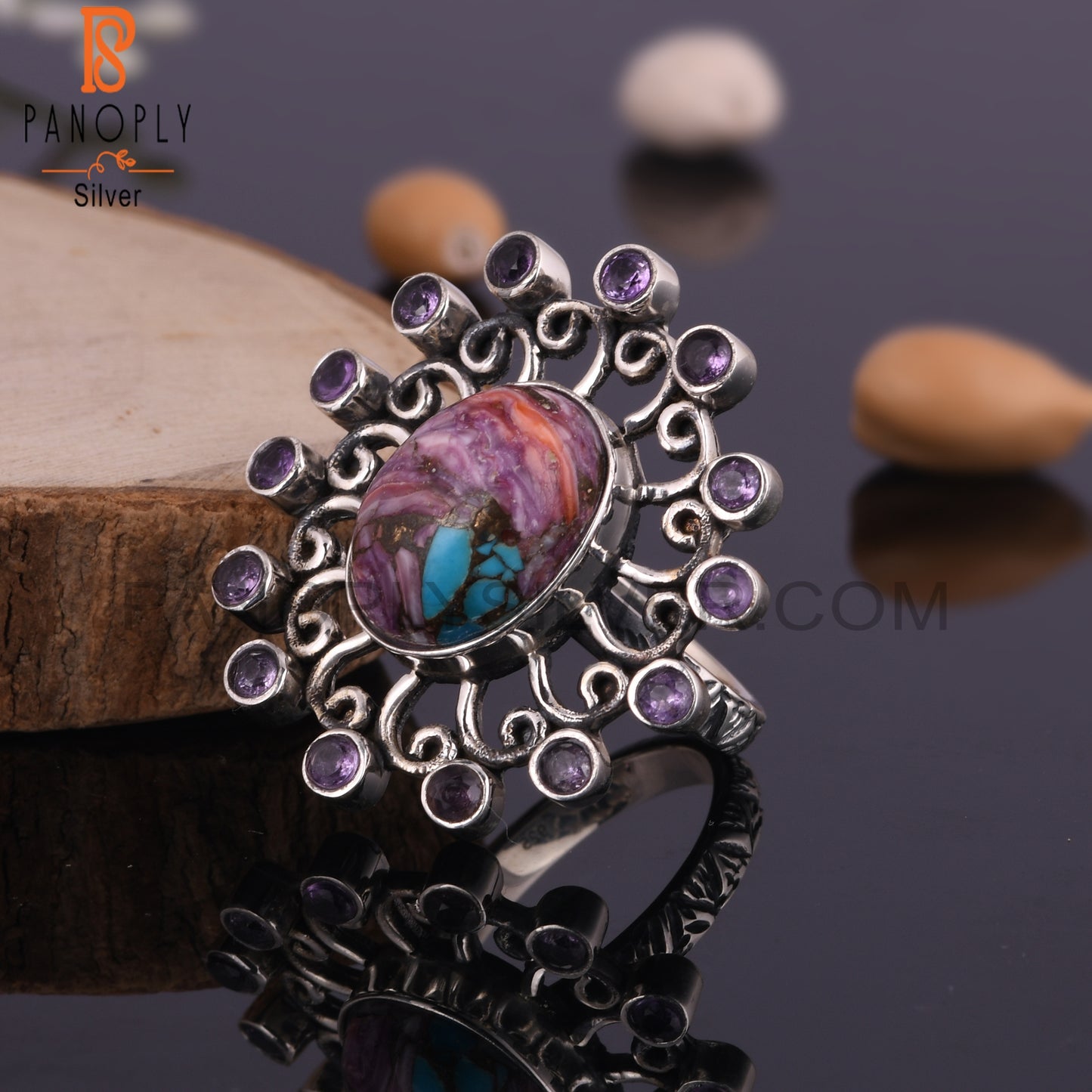Mojave Copper Purple Oyster Turquoise & Amethyst Silver Ring