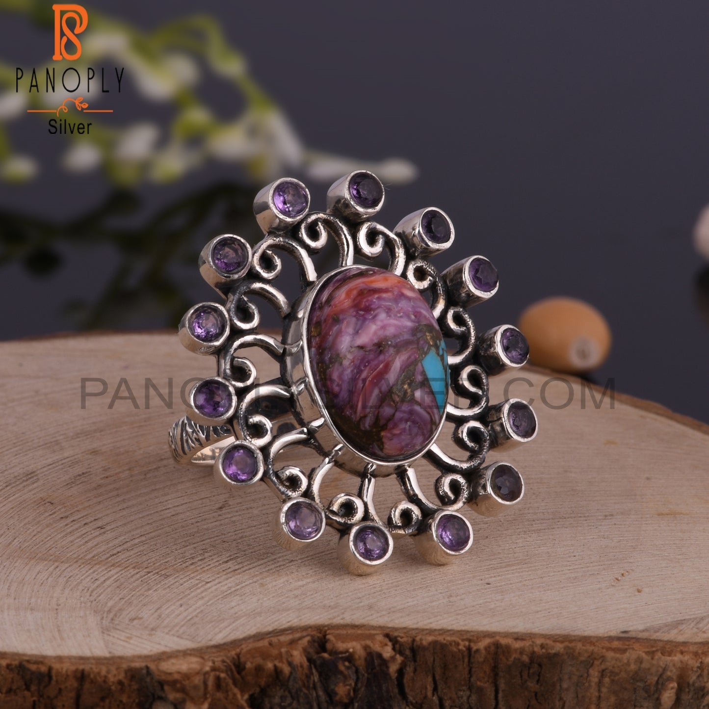 Mojave Copper Purple Oyster Turquoise & Amethyst Silver Ring