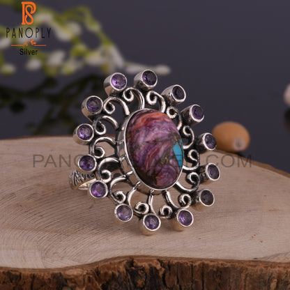 Mojave Copper Purple Oyster Turquoise & Amethyst Silver Ring