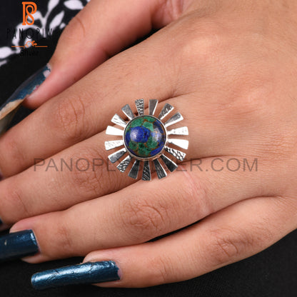 Mojave Copper Azurite Malachite Stone 925 Sterling Silver Ring
