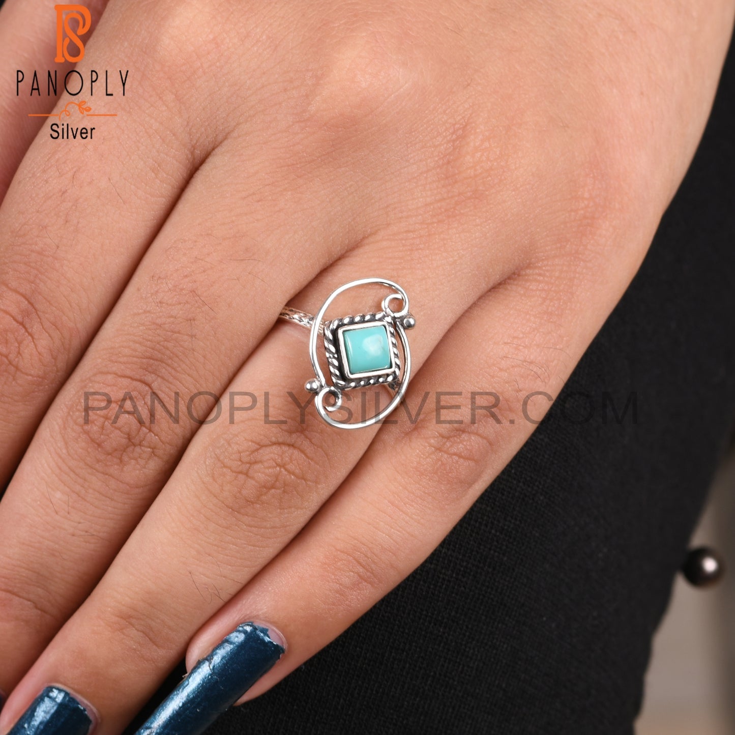 Arizona Turquoise Square Shape 925 Sterling Silver Ring