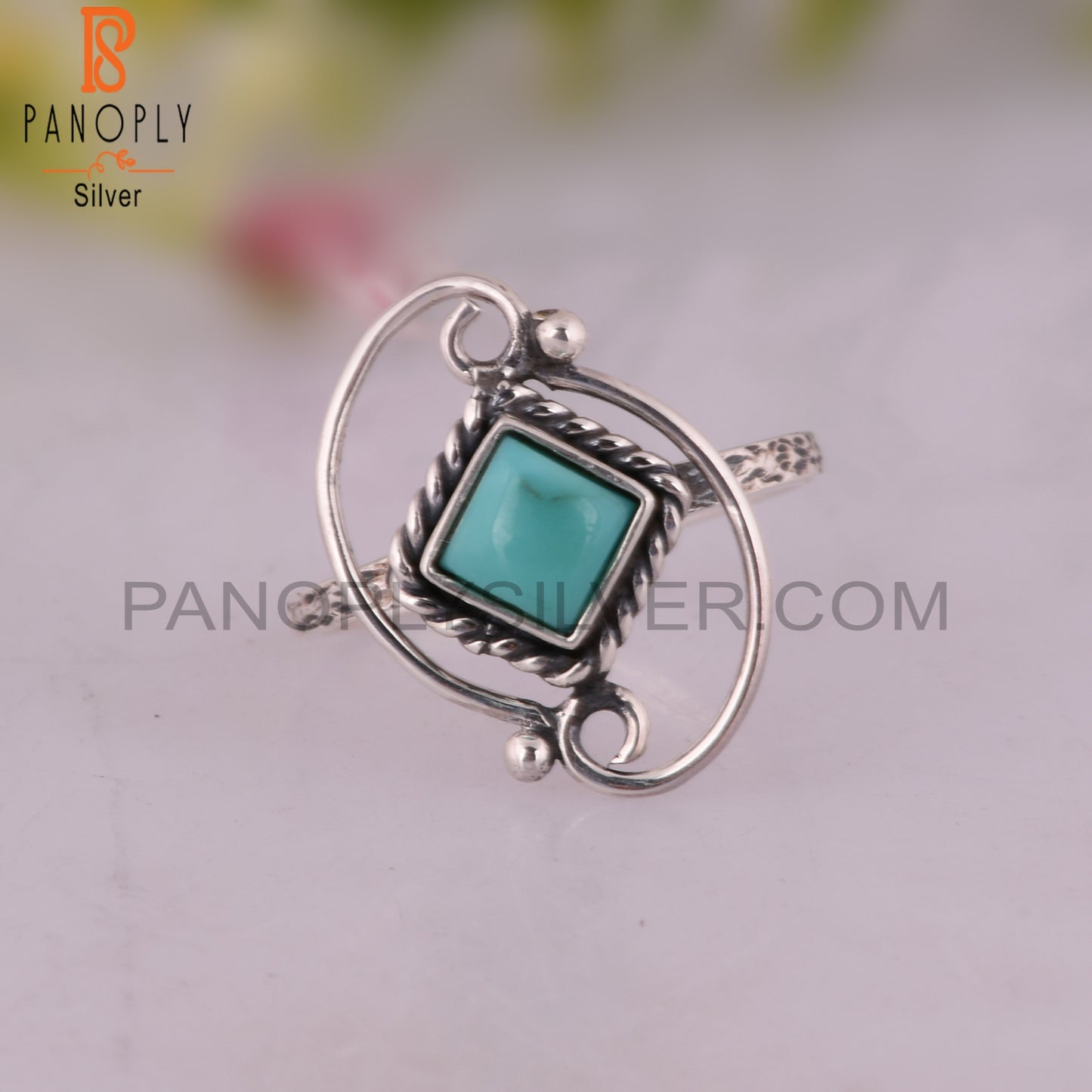 Arizona Turquoise Square Shape 925 Sterling Silver Ring