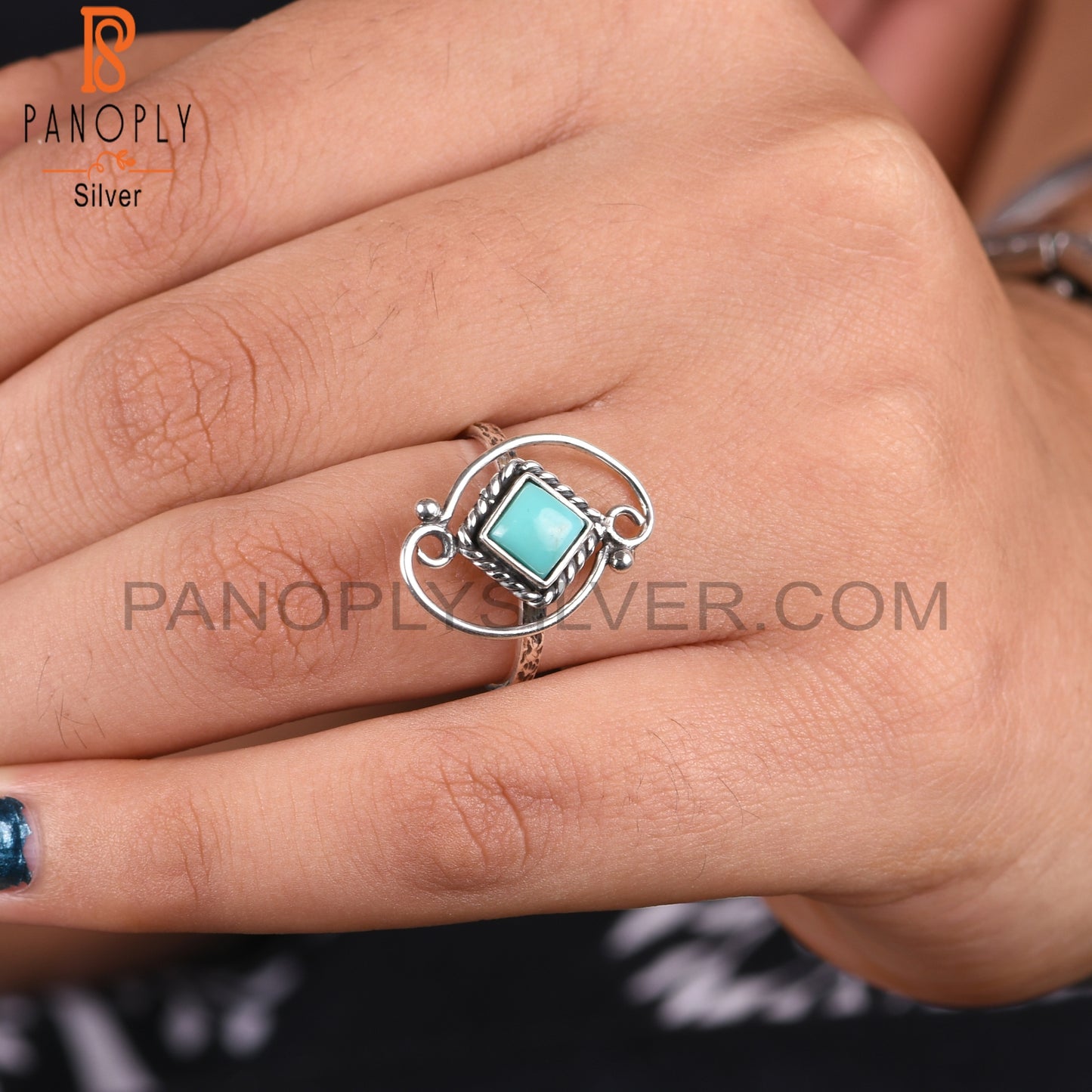 Arizona Turquoise Square Shape 925 Sterling Silver Ring