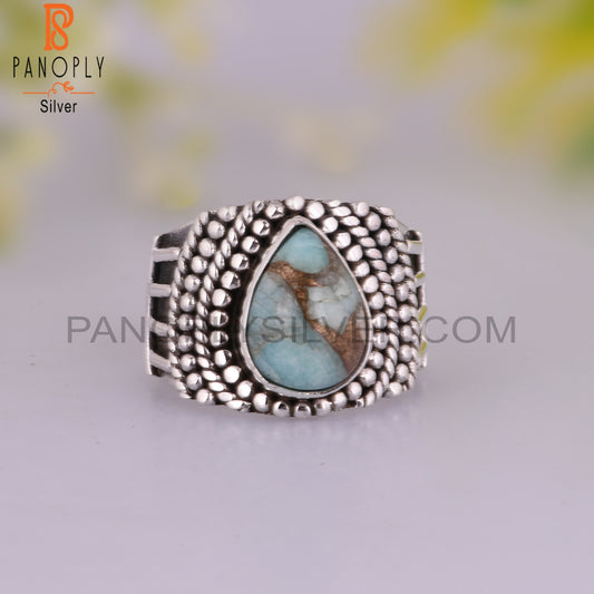 Mojave Copper Amazonite Pear 925 Silver Ring