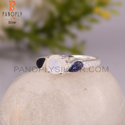 Iolite & Rainbow Moon Stone 925 Sterling Silver Ring