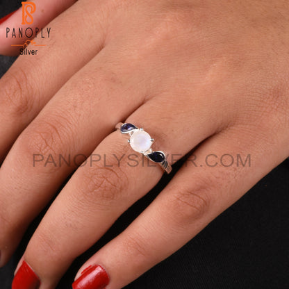 Iolite & Rainbow Moon Stone 925 Sterling Silver Ring