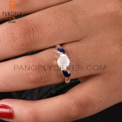 Iolite & Rainbow Moon Stone 925 Sterling Silver Ring