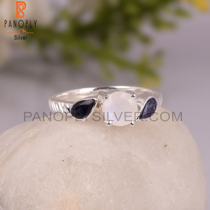 Iolite & Rainbow Moon Stone 925 Sterling Silver Ring