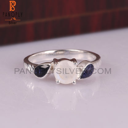 Iolite & Rainbow Moon Stone 925 Sterling Silver Ring