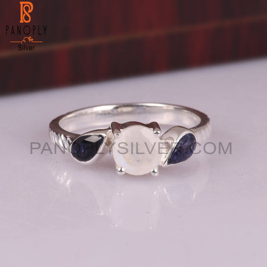 Iolite & Rainbow Moon Stone 925 Sterling Silver Ring