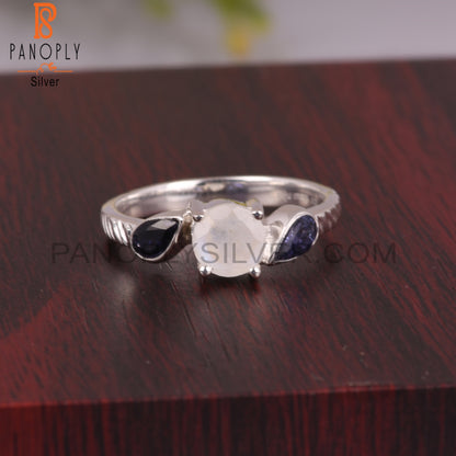 Iolite & Rainbow Moon Stone 925 Sterling Silver Ring