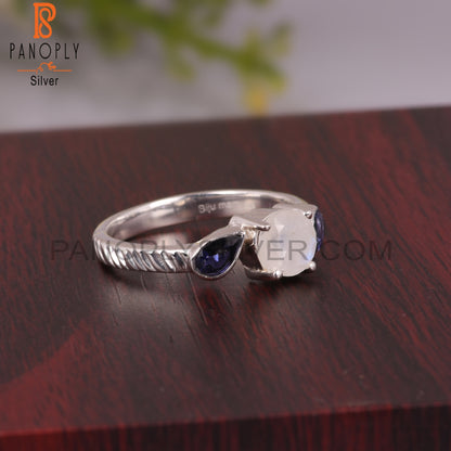 Iolite & Rainbow Moon Stone 925 Sterling Silver Ring