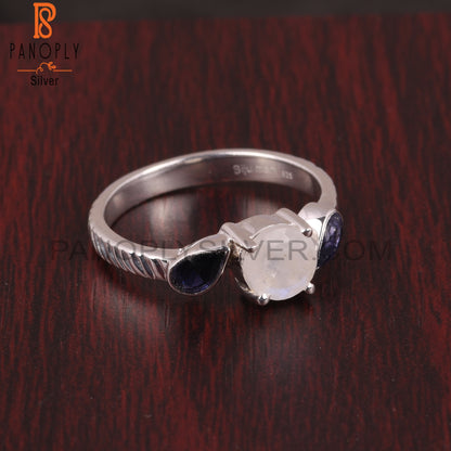 Iolite & Rainbow Moon Stone 925 Sterling Silver Ring
