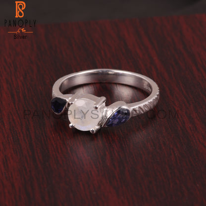 Iolite & Rainbow Moon Stone 925 Sterling Silver Ring