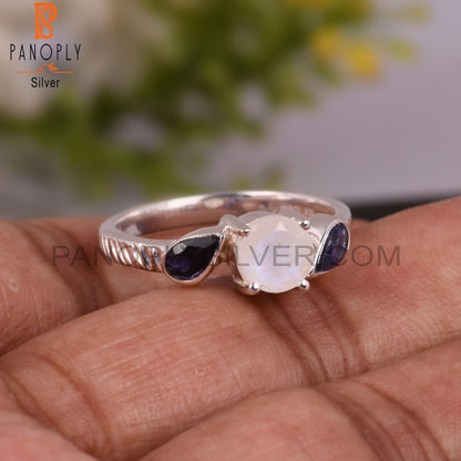 Iolite & Rainbow Moon Stone 925 Sterling Silver Ring