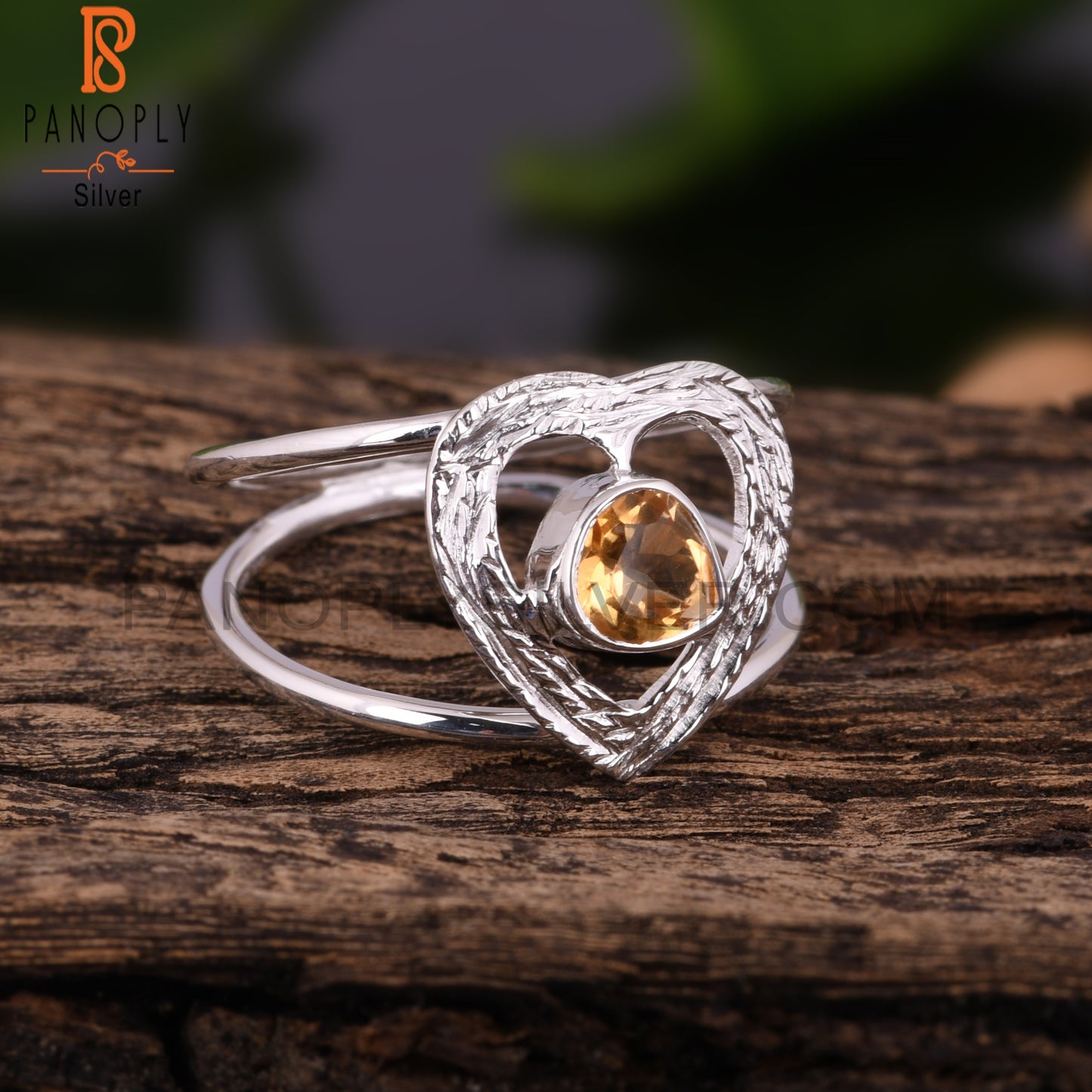 Citrine Gemstone Heart Shape 925 Sterling Silver Ring