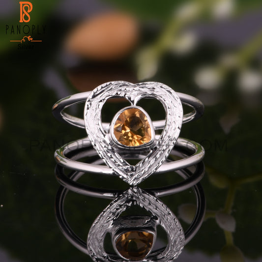 Citrine Gemstone Heart Shape 925 Sterling Silver Ring