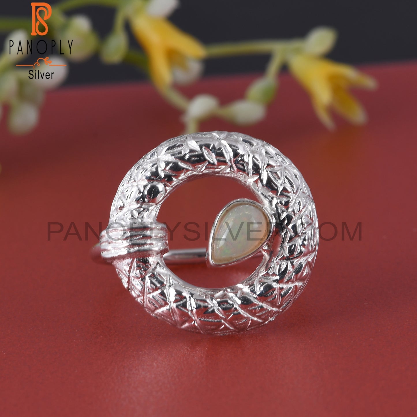Designer Ethiopian Opal Pear Shape 925 Sterling Silver Ring
