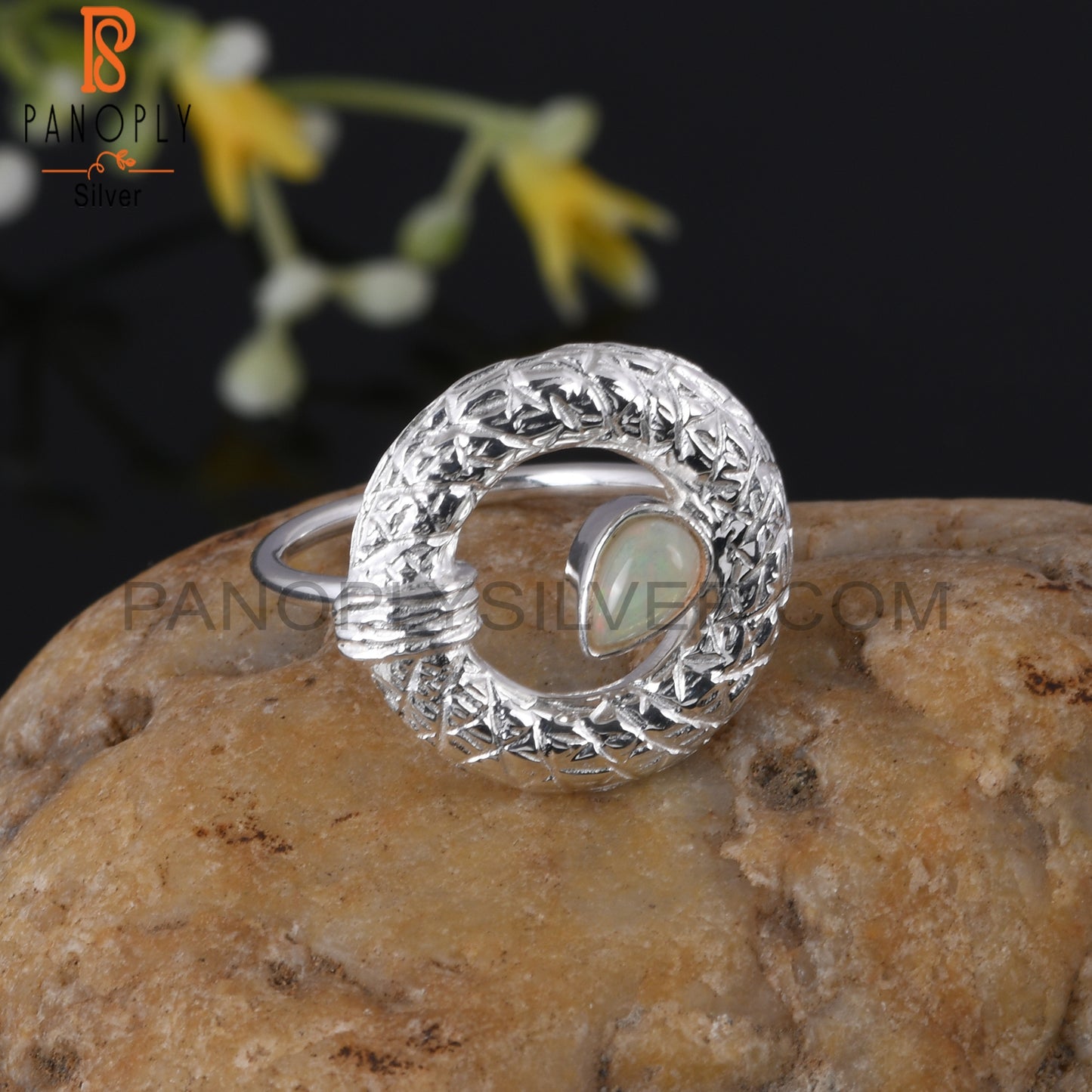 Designer Ethiopian Opal Pear Shape 925 Sterling Silver Ring