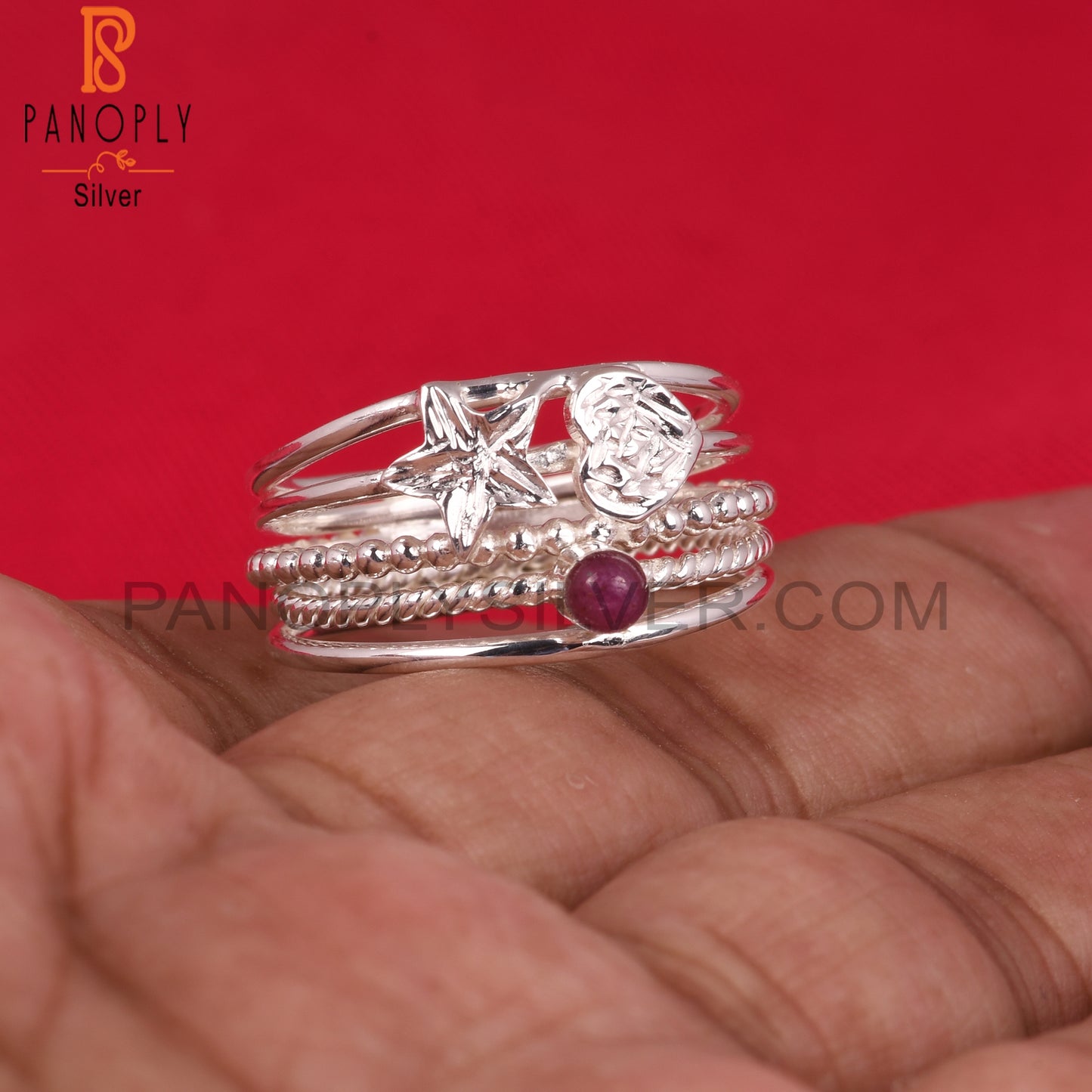 Ruby Designer Round Shape 925 Sterling Silver Ring