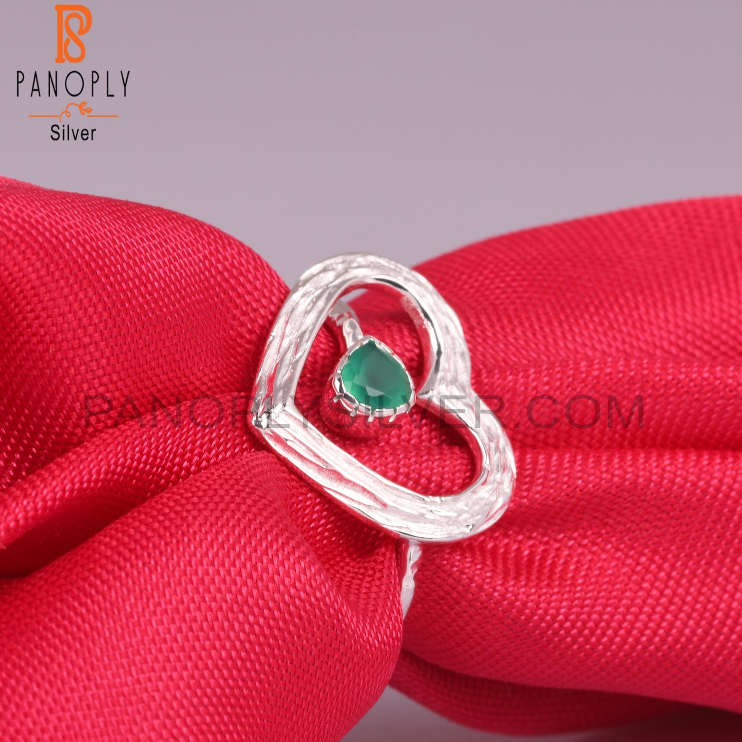 Green Onyx Heart Shape 925 Sterling Silver Ring