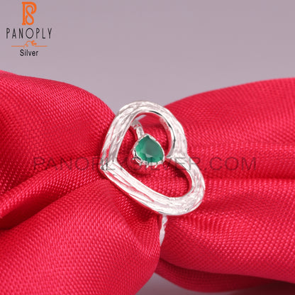 Green Onyx Heart Shape 925 Sterling Silver Ring