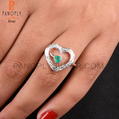 Green Onyx Heart Shape 925 Sterling Silver Ring