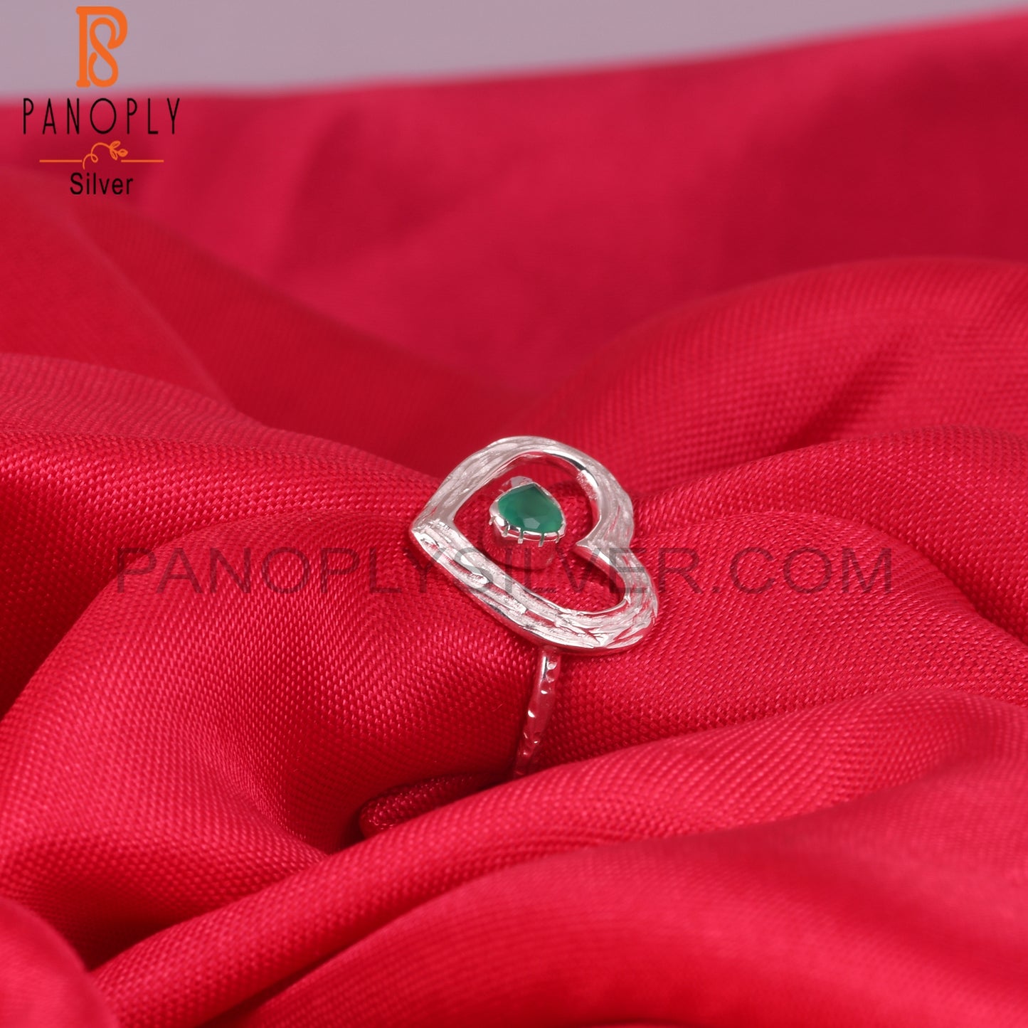 Green Onyx Heart Shape 925 Sterling Silver Ring