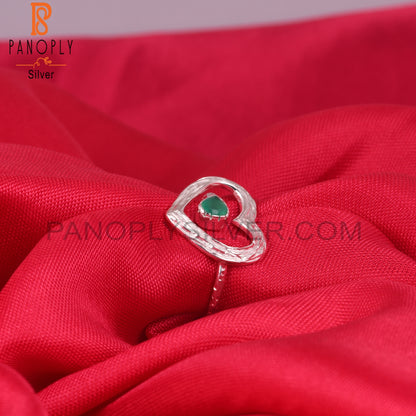 Green Onyx Heart Shape 925 Sterling Silver Ring