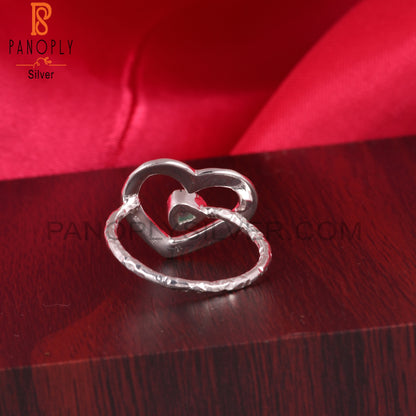 Green Onyx Heart Shape 925 Sterling Silver Ring