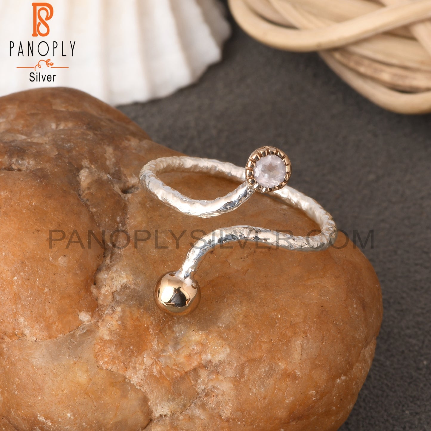 Rose Quartz Round Shape 925 Sterling Silver Ring