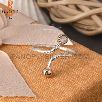 Rose Quartz Round Shape 925 Sterling Silver Ring