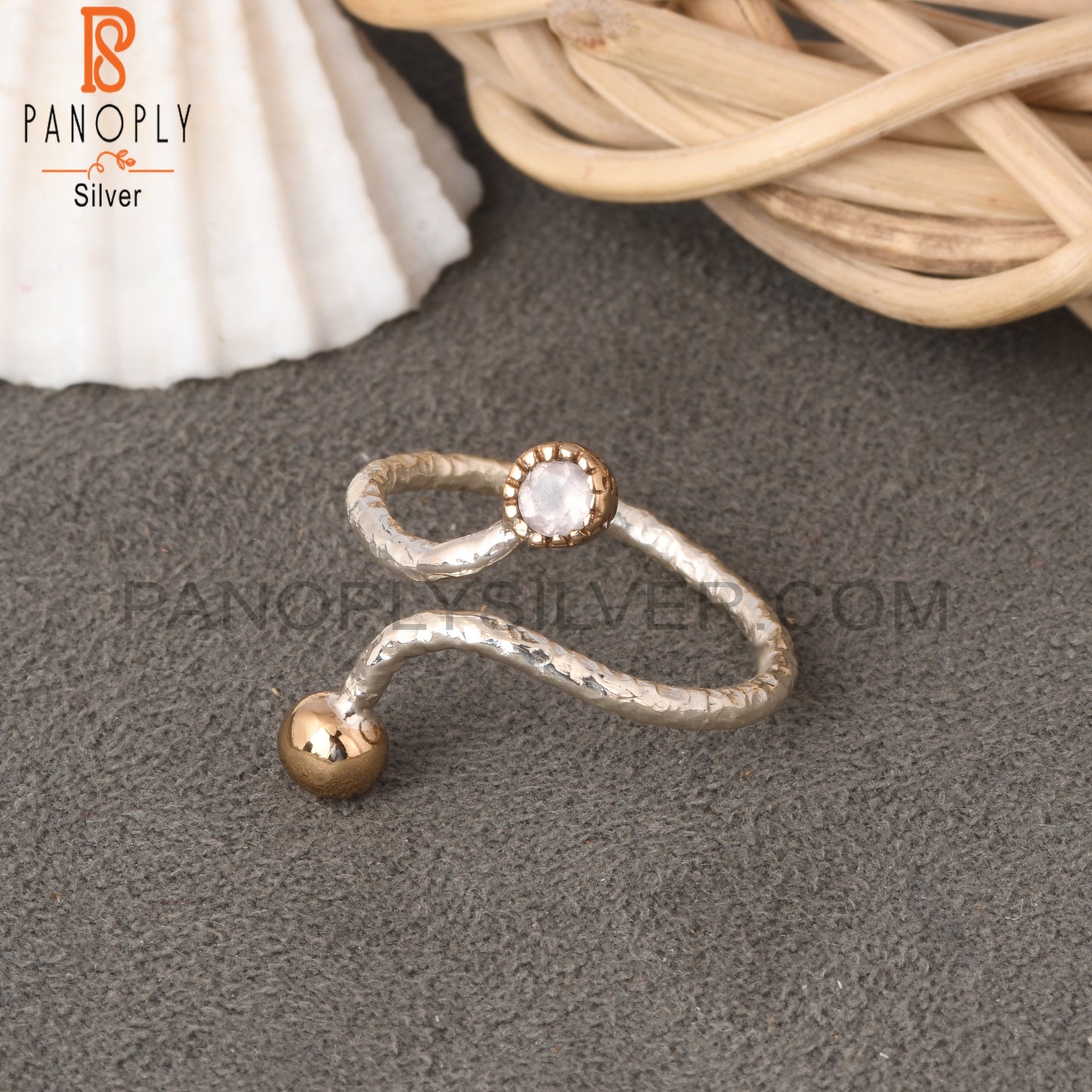 Rose Quartz Round Shape 925 Sterling Silver Ring