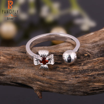 Garnet Red Round Shape 925 Sterling Silver Ring