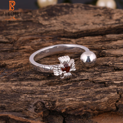 Garnet Red Round Shape 925 Sterling Silver Ring