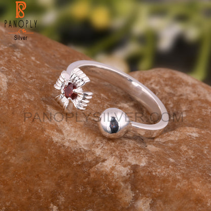Garnet Red Round Shape 925 Sterling Silver Ring