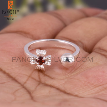 Garnet Red Round Shape 925 Sterling Silver Ring