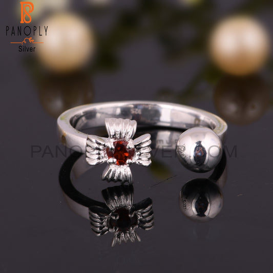 Garnet Red Round Shape 925 Sterling Silver Ring
