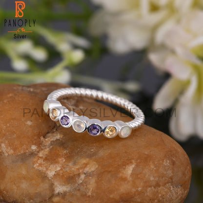 925 Sterling Silver Amethyst, Citrine & Ethiopian Opal Ring