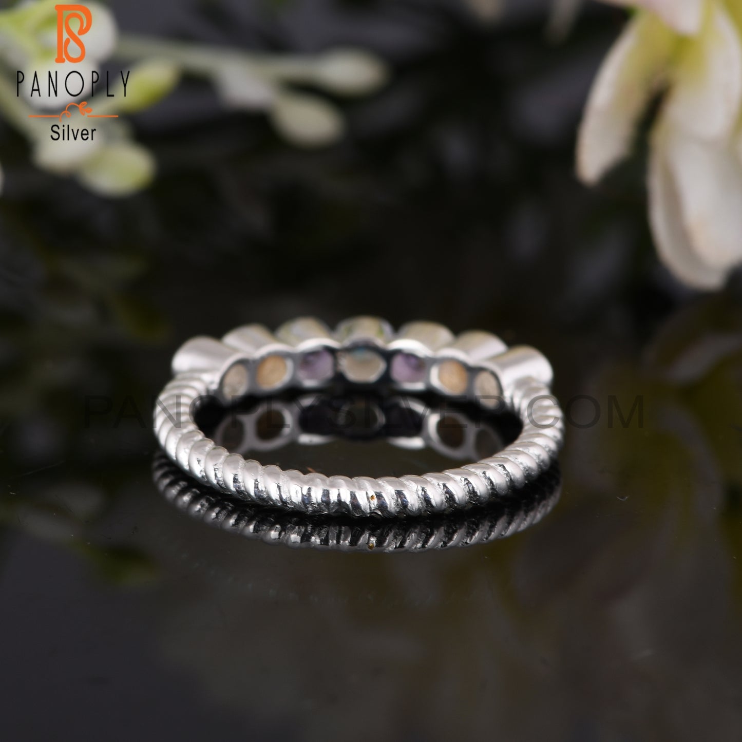 925 Sterling Silver Amethyst, Citrine & Ethiopian Opal Ring