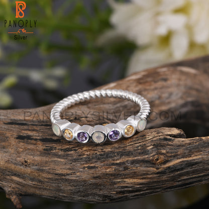 925 Sterling Silver Amethyst, Citrine & Ethiopian Opal Ring