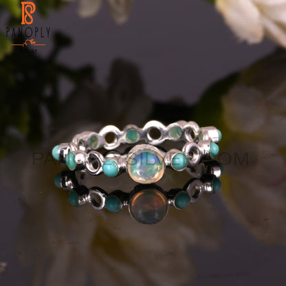 925 Silver Arizona Turquoise & Ethiopian Opal Filigree Ring