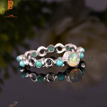 925 Silver Arizona Turquoise & Ethiopian Opal Filigree Ring
