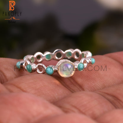925 Silver Arizona Turquoise & Ethiopian Opal Filigree Ring