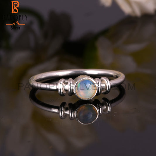 Ethiopian Opal Round Shape 925 Sterling Silver Simple Ring