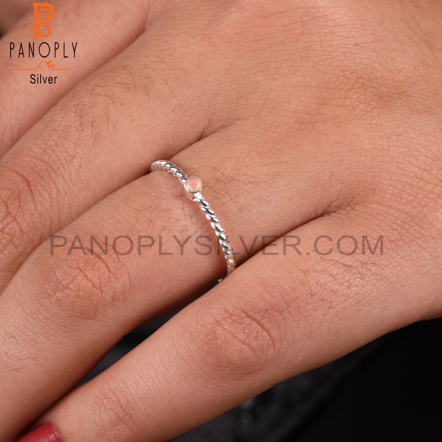 Ethiopian Opal 925 Sterling Silver Simple Twist Ring