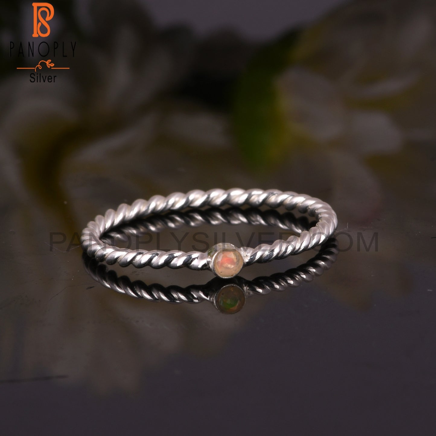 Ethiopian Opal 925 Sterling Silver Simple Twist Ring