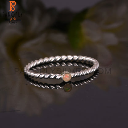 Ethiopian Opal 925 Sterling Silver Simple Twist Ring