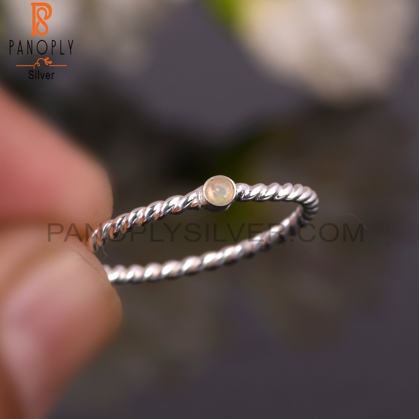 Ethiopian Opal 925 Sterling Silver Simple Twist Ring