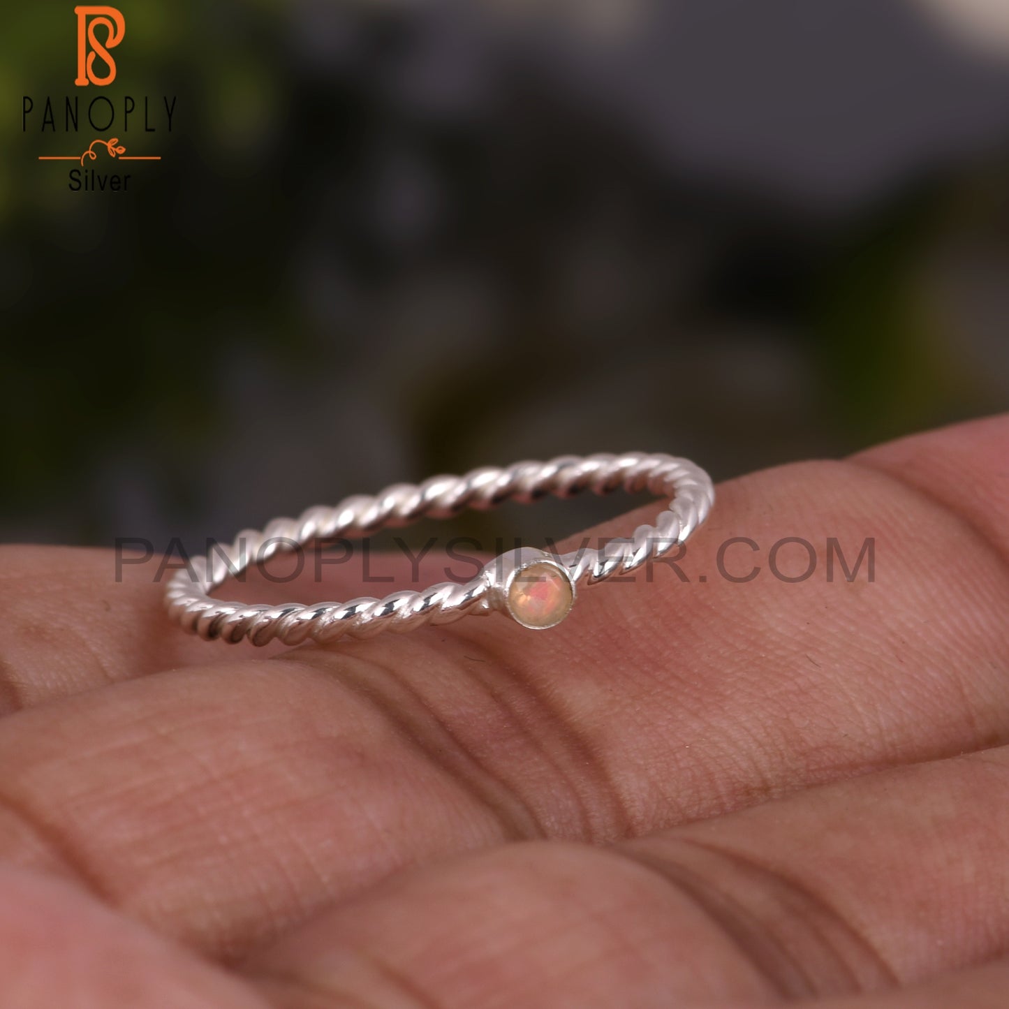 Ethiopian Opal 925 Sterling Silver Simple Twist Ring
